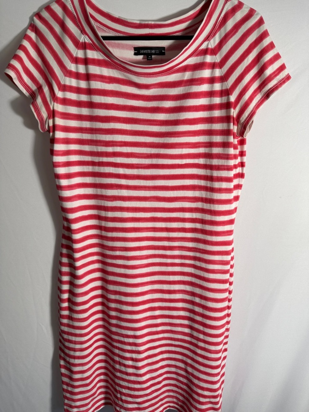 Lafayette 148 New York Coral and White Striped Midi Dress